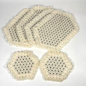 Set of 4 Handmade Crocheted Placemats and 2 Coasters Trivets Hexagons